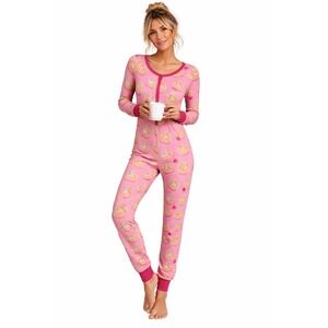 Munki Munki Pajama Bodysuit Nite Nite Waffle Print One Piece Sleepwear S